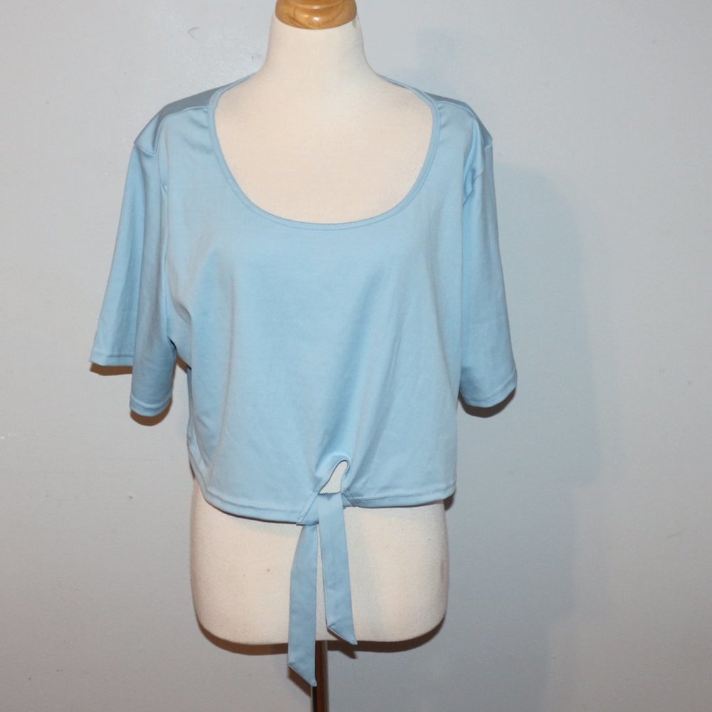 Shein Plus 4XL Blue Short Sleeve Crop Top With Ties